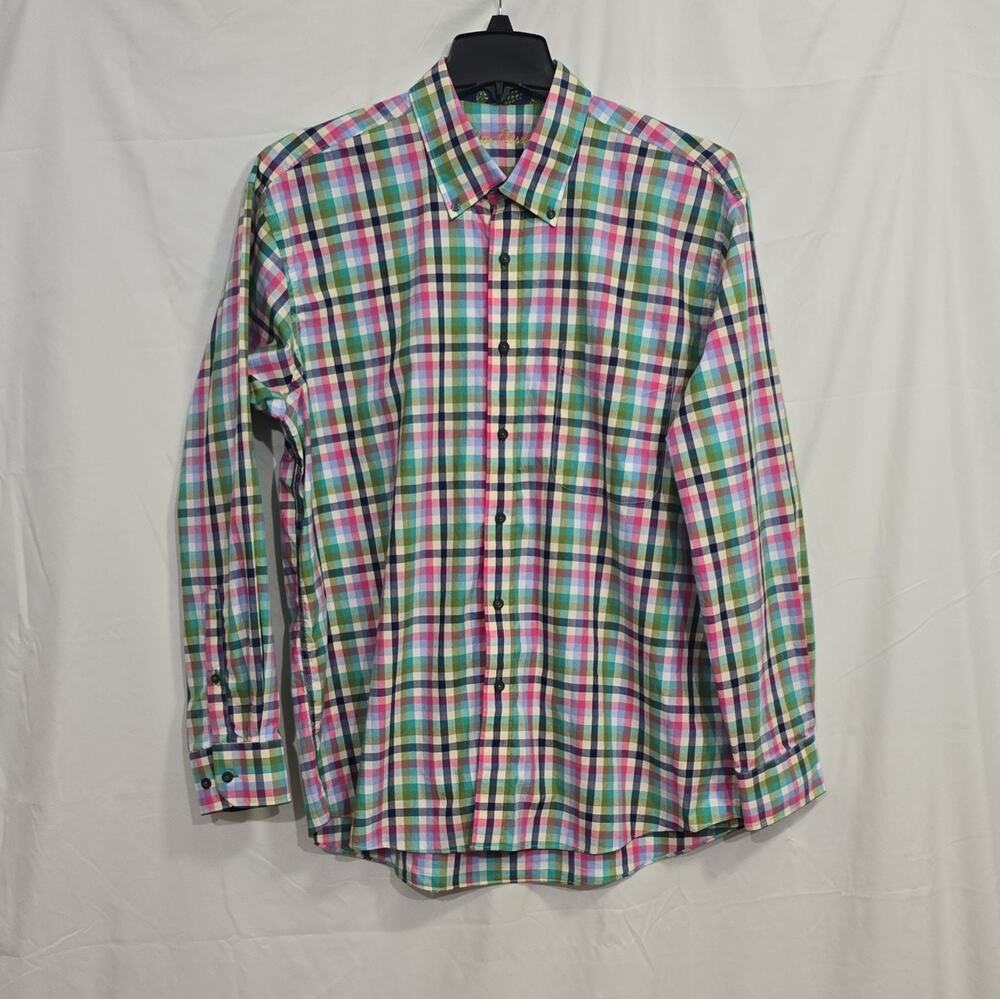 Alan Flusser Men's XL Multicolor Plaid Cotton Long Sleeve Button-Down